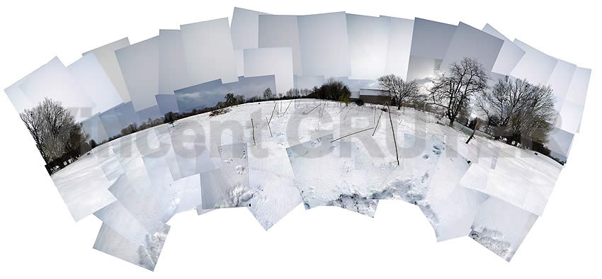 Photo panoramique Le Perche sous la neige 78 / 0.86°- 48.25°  / 05.03.2005 / 09H15 - 09H25 T.U. Montméan - 28400 Souancé au Perche - Parc naturel régional du Perche - Département de l' Eure et Loir - Région centre - France - Europe - Hémisphère nord - Terre - Système solaire - Voie Lactée.